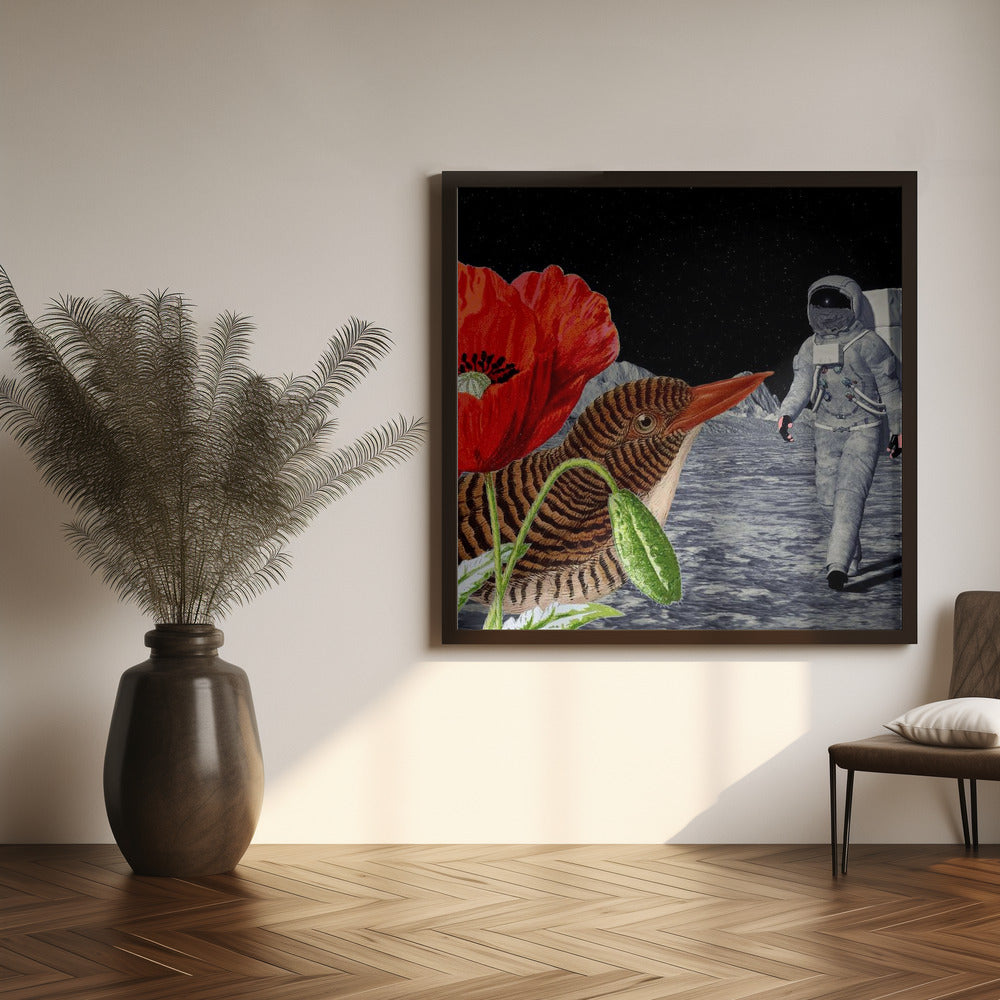 Bird On the Moon Astronaut - Collage Poster